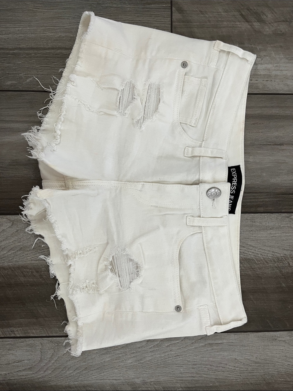 Express White Ripped Frayed Denim Shorts